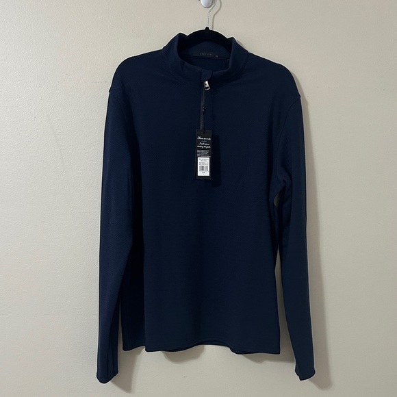 Greyson NWT Mens Troy Quarter-Zip Textured Fleece Top Maltese Blue Sz Large Golf - Picture 3 of 10